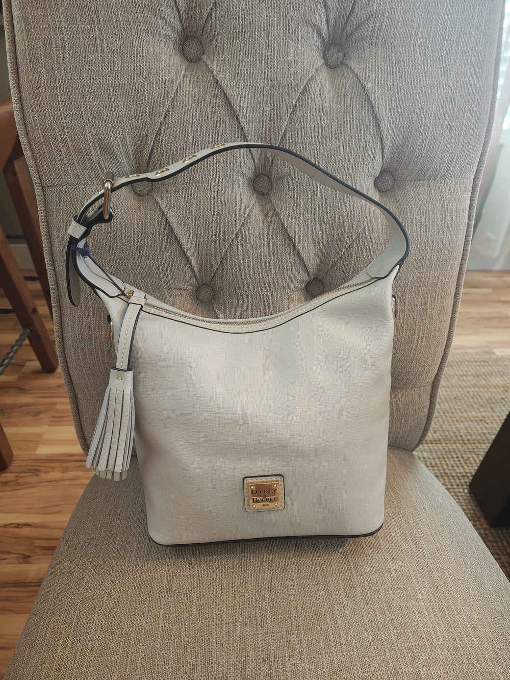 Dooney & Bourke Saffiano Leather Paige  Bag In Ecru - No Crossbody Strap